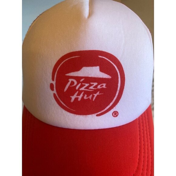 Vintage 1980s Pizza Hut White Red Foam Uniform Hat Cap Mesh back Adjustable - Picture 2 of 5